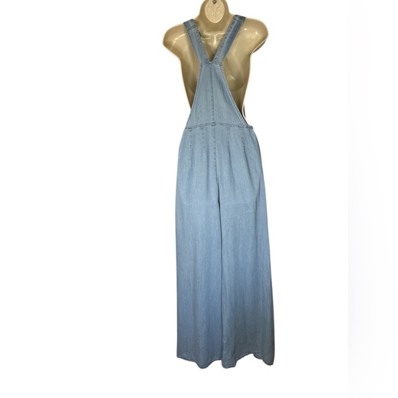 Blue Wide Leg Denim Overalls with Adjustable Straps - Picture 7 of 8